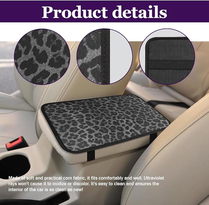 Leopard Cheetah Print African Animal Hunting Auto Center Console Armrest Pad, Car Center Console Cover, Auto Accessories Soft Comfort Armrest Cover Cushion Mat for Most Cars (Black leopard print)