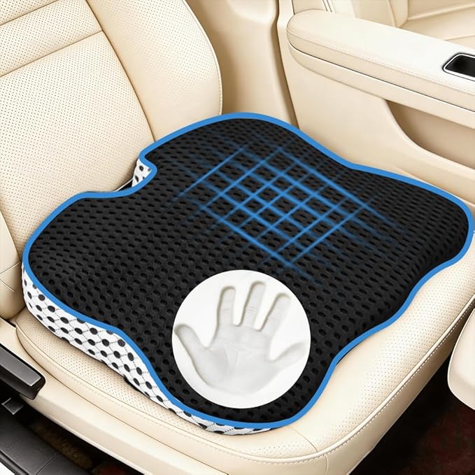 Car Seat Cushion for Long Driving Memory Foam Wedge Cushion for Back Pain & Tailbone Pain Relief Non Slip & Ergonomic Car Seat Pillow Pad, Universal Fit for Most Car Truck Office Chair & Wheelchair