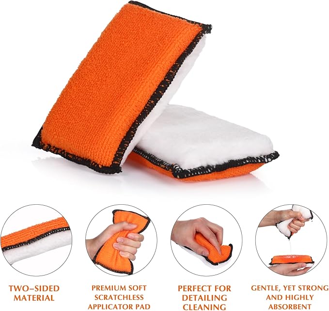 Mudder 12 Pcs Car Interior Scrubbing Sponge 5'' x 3'' Fiber Car Wax Applicator pad Household Cleaning Sponges for Leather Car Seat Couch Cleaning (Orange White)