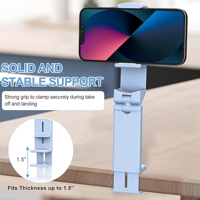 Perilogics Airplane Phone Holder Mount Universal in Flight Hands Free Viewing with Multi-Directional Dual 360 Degree Rotation (Blue)