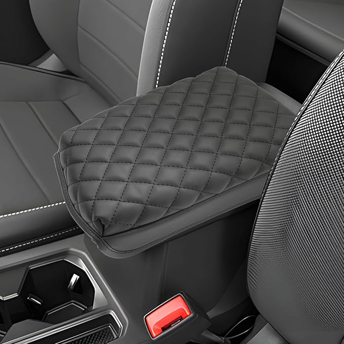 SXCY for 2024 2025 2026 VW Taos Armrest Cover for Volkswagen Taos 2024 2025 2026 Accessories 2022 2023 2024 2025 2026 Taos Center Console Cover 2024-2026 Taos Middle Console Cover (Black Leather Pad)