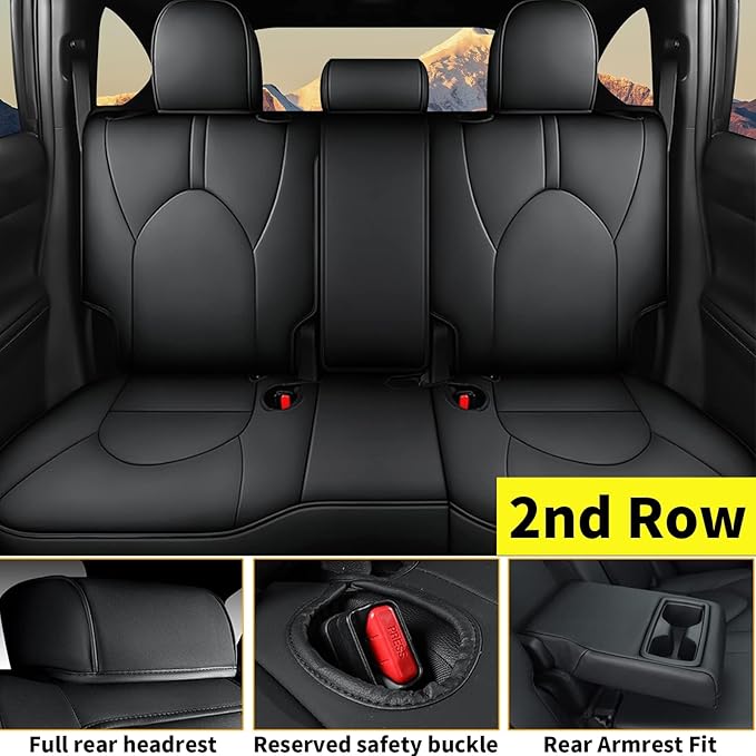 AOMSAZTO Custom Fit Seat Covers for Toyota Highlander 2020 2021 2022 2023 2024 2025 2026- (Three-Rows 8 Seats,Second Row 40/60 Split) Faux Leather Black