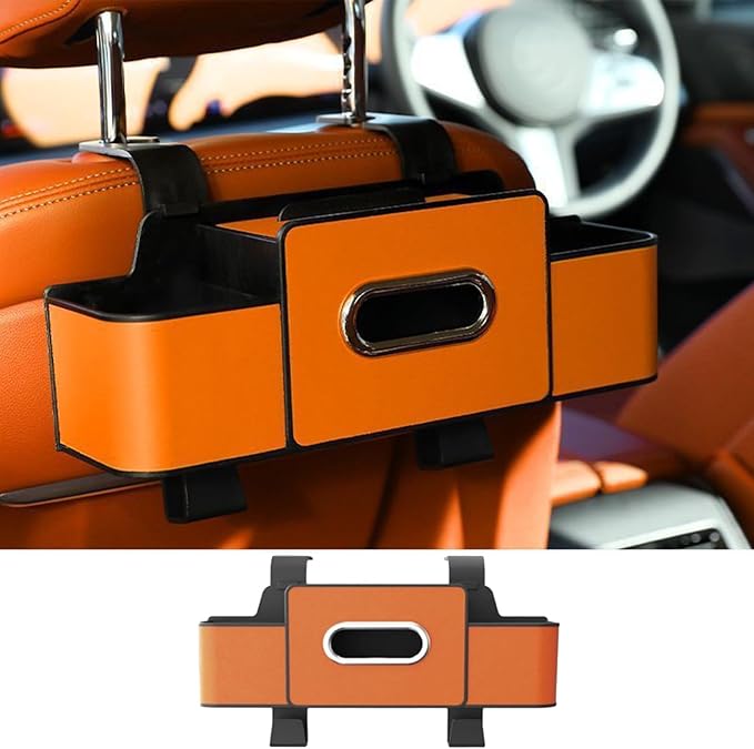 Car Organizers and Storage Box Behind Seat, Car Organizers and Storage Back Seat, With Multiple Pockets, Hanging Car Seat Storage Travel Essentials, Snacks, Bottles (Orange)