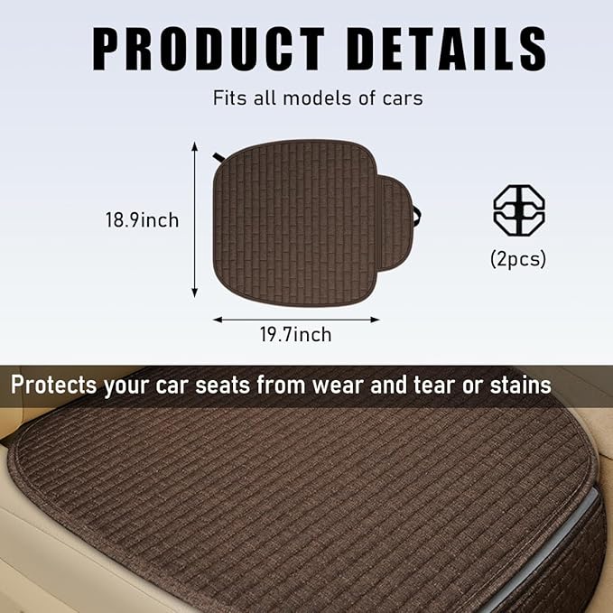 2PCS Car Seat Bottom Cover Pad, Breathable Auto Front Seat Button Cushion Mat with Pocket, Soft Comfortable Vehicle Seat Protector Pad, Universal Truck SUV Car Accessories (Coffee)