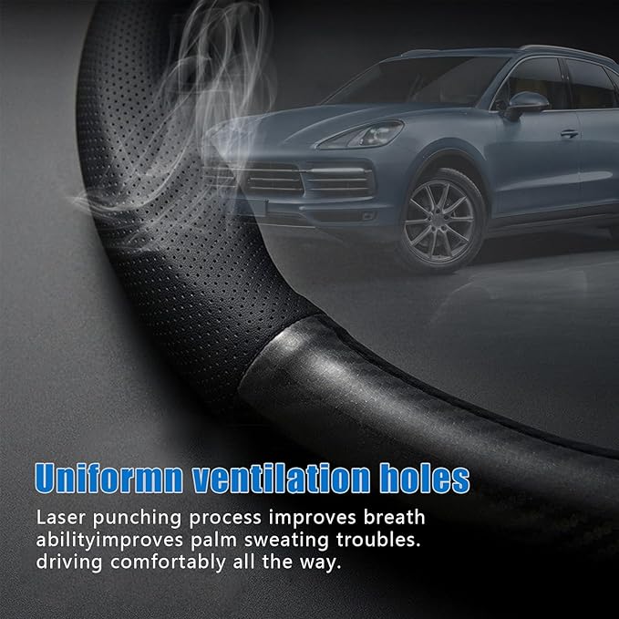 1 Pack Car Breathable Steering Wheel Cover, Wear -Resistant Steering Wheel Sleeve, Carbon Fiber Non-Slip Steering Wheel Protector, Four Seasons Universal Steering Wheel Set (Black #D -Shaped)