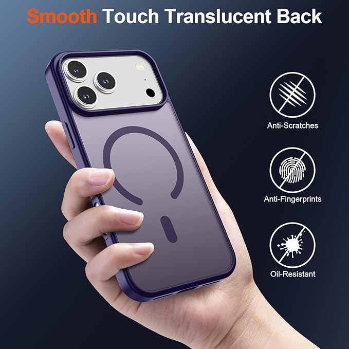 SUPFINE Magnetic for iPhone 17 Pro Max Case (Compatible with MagSafe)(Military Grade Drop Protection) Translucent Matte Shockproof with Anti-Fingerprint Phone Cover,Dark Purple