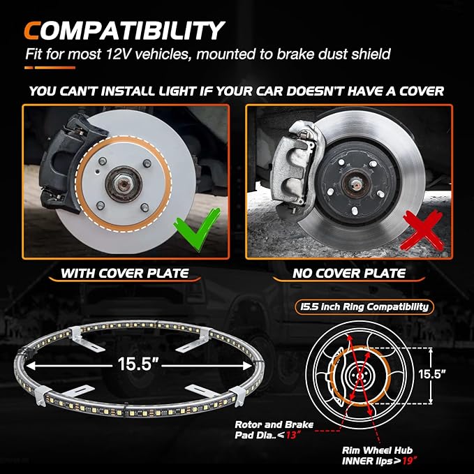 Nilight 4PCS 15.5inch Double Row LED Wheel Ring Lights Pure White with Wiring Harness Kit Rocker Switch Control Dual Row for Car Van SUV Truck