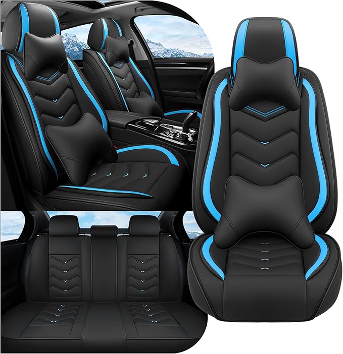 Car Seat Covers Fit for Infiniti g37 2000-2026, Stylish Sport Seat Covers, Waterproof Wear-Resistant Premium Nappa Leather Car Seat Cover.(Full Set with Pillow/Black Blue)