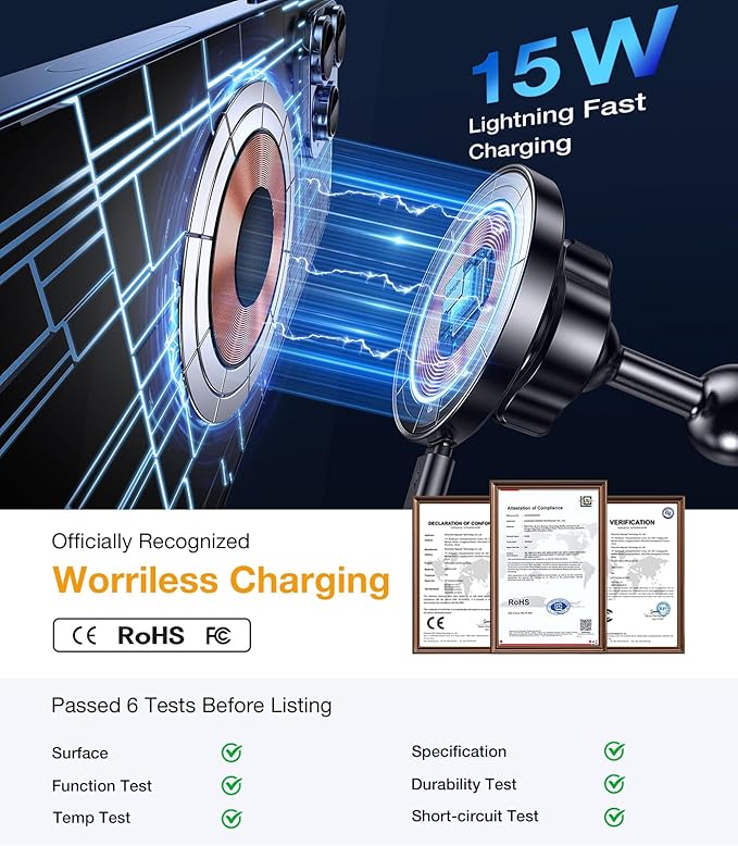 Coolpow for Magsafe Wireless Car Charger Magnetic Wireless Charging Phone Holder with 20mm Ball Mount【Super Magnet】 Magnetic Ball Mount Adapter 20mm Ball Joint Compatible with Bulletpoint Mounting