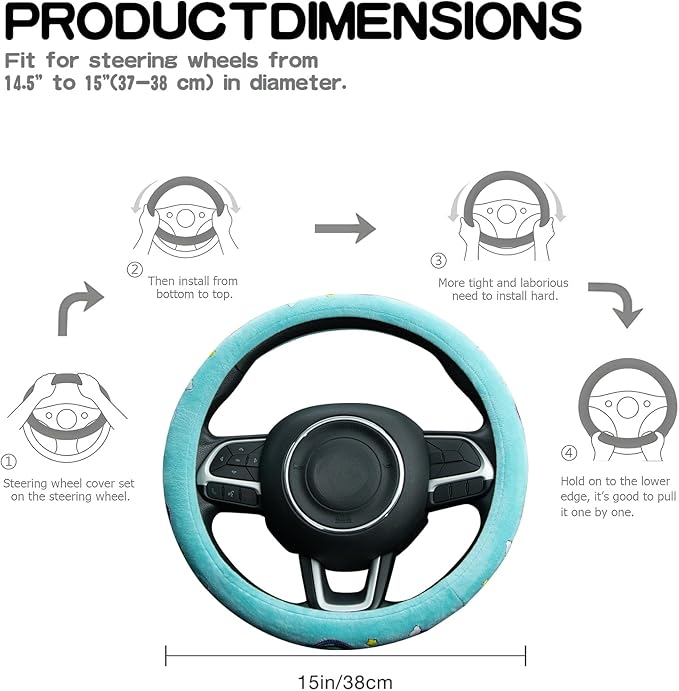 Embroidered Rainbow Cute Blue Steering Wheel Cover, Auto Anti-Slip Breathable Steering Wheel Protector,Rainbow Car Accessories for Women,Universal Size Fit Most Cars -15 inch
