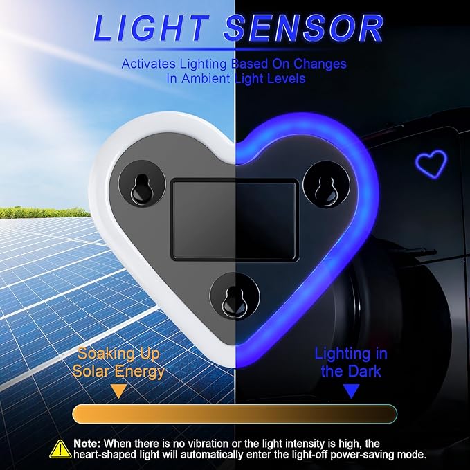 iFunyLED Car LED Interior Lights, Heart-Shaped Ambient Light for Windows, 5 Lighting Modes, Charging Through Type-c and Solar Energy, Car Decorations for Women Men, Pack of 1, (Blue)