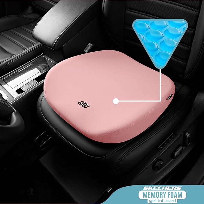 Skechers Seat Cushion Premium Gel & Memory Foam-Office Chair Cushion for Tailbone Pain Relief,Butt Pillow for Office Chair,Car seat Cushion,Long Sitting Office Workers,and Car Drivers,Pink