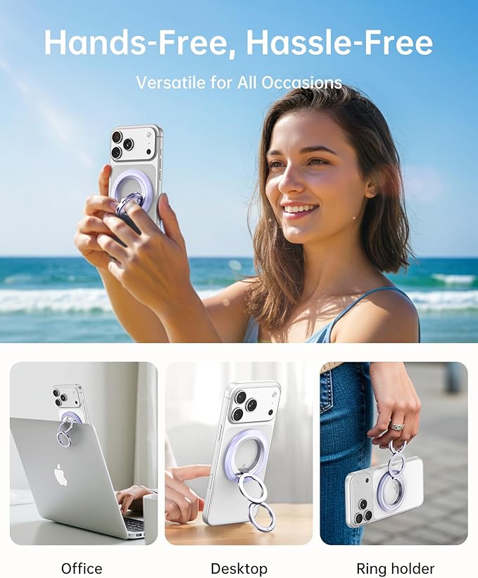 SYNCWIRE for MagSafe Ring Phone Holder, 360° Rotation Magnetic Cell Phone Grip Dual-Sided Magnets Phone Ring Kickstand Compatible with iPhone 17 16 15 14 13 12 Pro Max MagSafe, Android, Samsung etc.