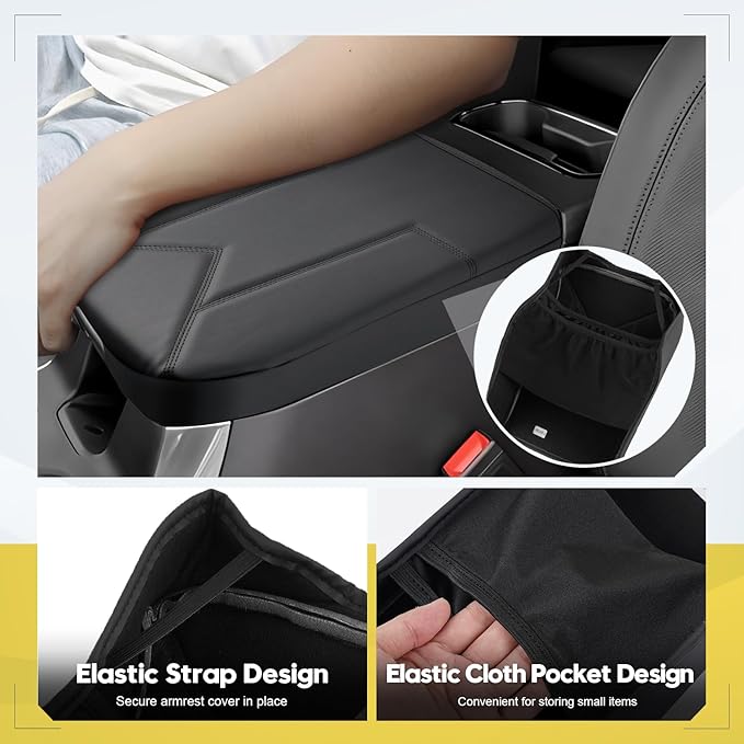 FIILINES Center Console Cover for Silverado & GMC Sierra 2019-2025, Suburban & Yukon & Tahoe 2021-2025 (Only Fit Bucket Seat), Armrest Cover Anti-Scratch Accessories Black