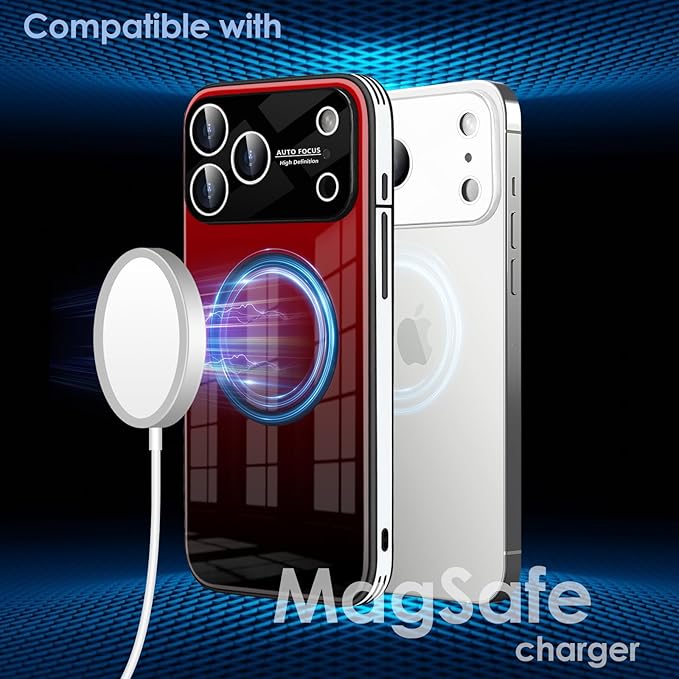 Guppy Compatible with iPhone 17 Pro Magnetic Case, with Full Camera Lens Protector [Compatible with MagSafe] Scratch Resistant Gradient Glass Back Cover Phone Case-Red