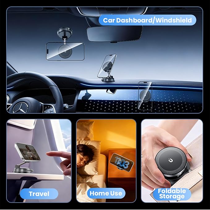 360° Adjustable Radio Magnetic Suction Phone Holder + MagSafe Car Mount for iPhone 17/16/15/14/13/12, Air Plus & More – Perfect for Cars, Kitchen, Bedroom, Gym