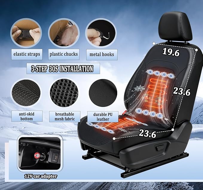 2026 Upgraded 3-in-1 Cooling Car Seat Cover with Climate Control & Massage, 12V Ventilated Cooling Seat Cushion for Summer, Universal Fit for Car SUV Truck Front Seat (black2)
