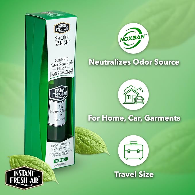 Smoke Vanish - Smoke Odor Eliminator Spray - Removes Smokey Odor Instantly with Noxban™ - Eco-Friendly - For Home, Car, Clothes & Travel - Fresh Mist Scent - 2 oz. (Pack of 2)