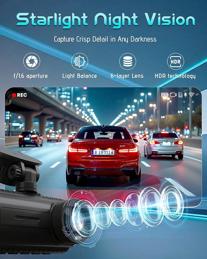 3 Channel Dash Cam Front and Rear, 4K+4K+1080P Car Camera, Free 128GB Card, Built-in GPS, ADAS, 5.8GHz WiFi & APP, Super Night Vision, G-Sensor, Loop Recording, 24H Parking Mode Dash Cam（Black）