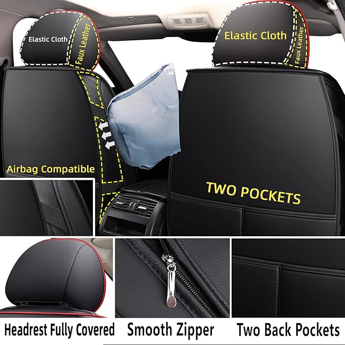 CAPITAUTO Leather Car Seat Covers, Waterproof Faux Leatherette Cushion Cover for Cars SUV Pick-up Truck Universal Fit Set for Auto Interior Accessories(2 Front Red&Black)