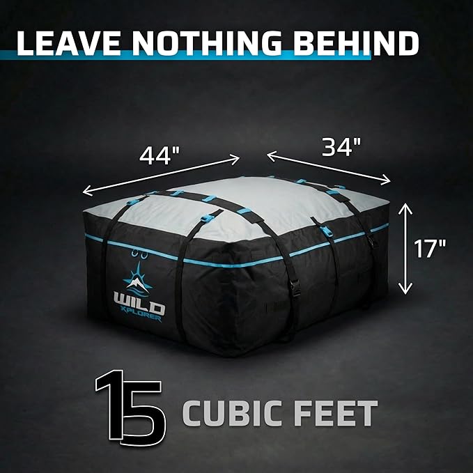 Rooftop Cargo Carrier - 15 Cubic Feet (L), Waterproof Soft Shell Car Roof Cargo Carrier, Heavy Duty Car Top Luggage Cargo Bag with Patented Door Hooks and Non-Slip Mat