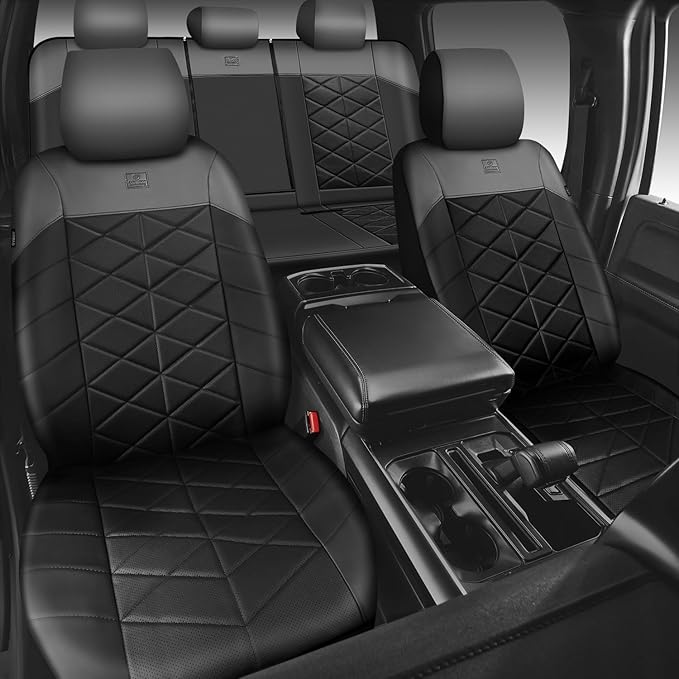 CAR PASS Nappa Leather Waterproof Car Seat Covers Two Front, 3D Foam Automotive Seat Covers with Memory Foam, Universal Fit for Cars SUV Truck Sedan, Airbag Compatible, Comfort 2 Rhomb Black Grey