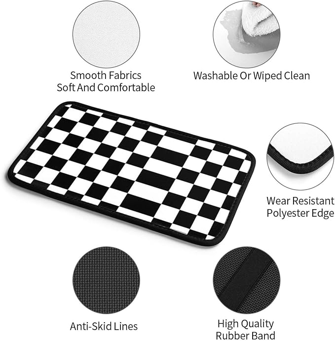 Car Armrest Cover Auto Center Console Pad Arm Rest Cushion Soft Car Accessories Universal for Most Vehicle (Checkerboard-Black & White Pattern Design)