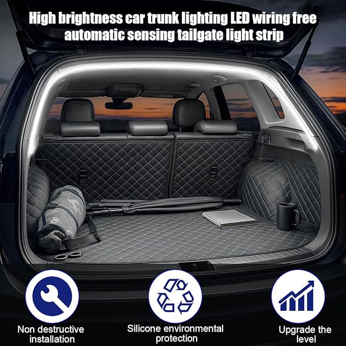 Car Trunk LED Strip Light, 6.56FT Silicone Flexible Cuttable Vehicle Trunk Cargo Ambient Lighting, Waterproof Bright Auto Trunk Interior Lamp Decoration, Universal for SUV RV Truck (White)