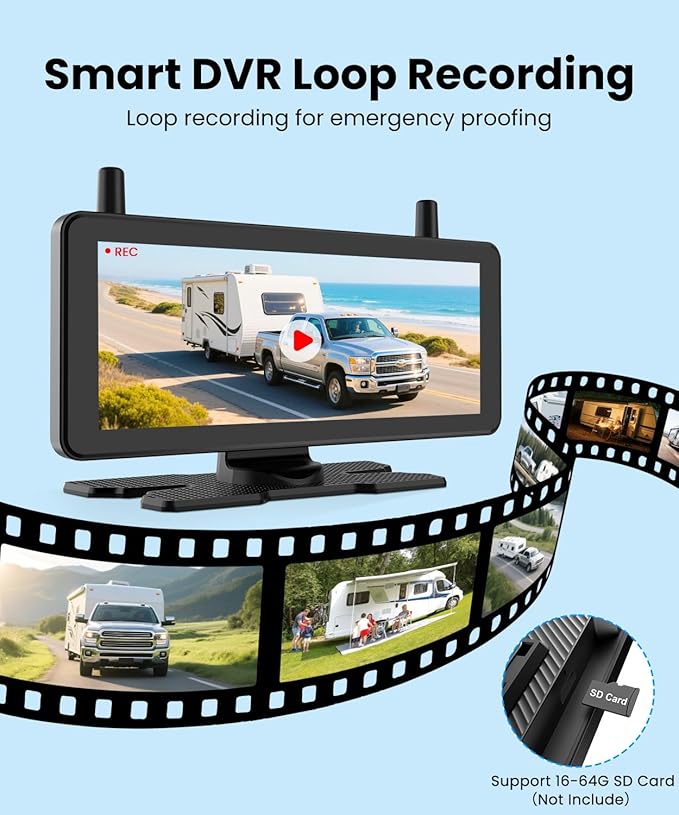 AUTO-VOX 2 Solar Wireless Backup Camera System: 7.2” 1080P HD Monitor, 3-Min Quick Installation for Wider Rear & Trailer View, IP69K Waterproof Back Up Camera for Truck, RV, Camper, Horse/Boat Trailer