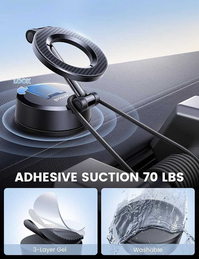Lamicall for Magsafe Car Mount [70LBS Powerful Suction] Magnetic Phone Holder for Car, 360° Rotation Suction Cup Phone Mount Dashboard & Windshield for Truck fit iPhone 17 16 Pro Max Plus 15 14 13 12