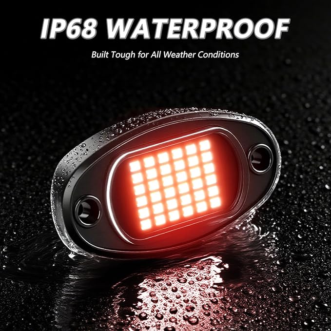 GSRECY Rock Lights Ultra Bright LED Neon Underglow Lights Waterproof for Trucks Pickup SUV UTV ATV RZR Car Boats Motorcycle (Red, 20 Pods+ 33ft Wire Harness)