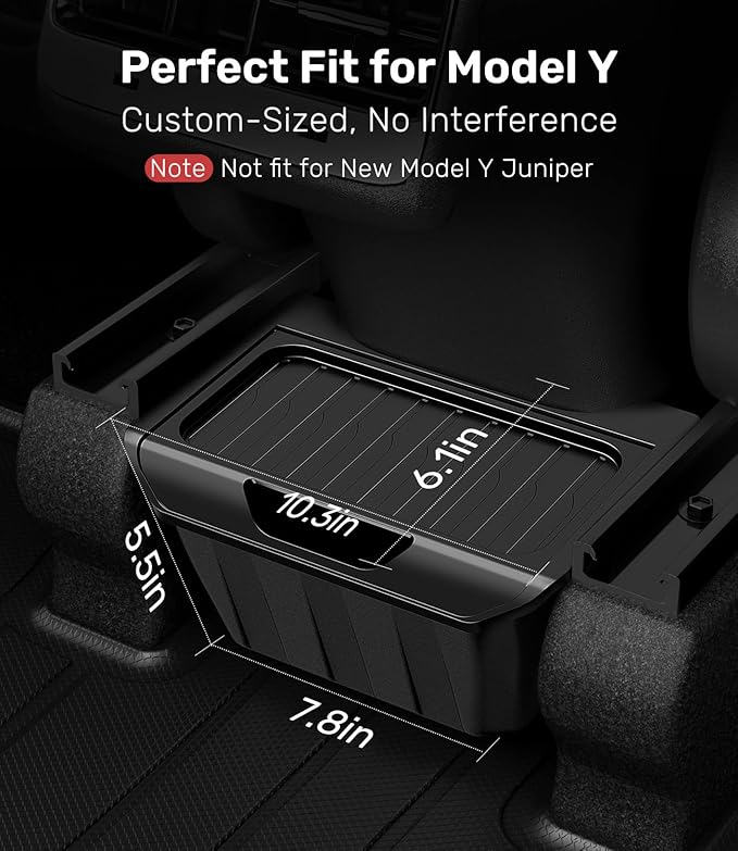 Zanch Tesla Trash Can, Multi-Use & Easy to Clean, Rear Center Console Organizer Designed for Model Y (2020-2025), Tesla Model Y Accessories 2025 [Not fit for New Model Y Juniper] - Hinged Lid