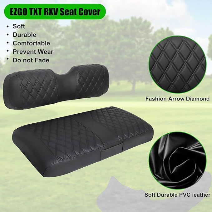 EZGO Seat Covers, Golf Cart Seat Covers for EZGO TXT 1994-2013 and EZGO RXV OEM Ordinary Seat Thick Marine Leather Custom Diamond Comfortable/Anti-Scratch/Anti-Fading/Easy to Install