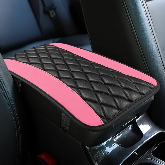 Car Center Console Cushion Pad, Armrest Cover for Car, Leather Waterproof Armrest Seat Box Cover, Auto Accessories Comfortable Arm Rest Box Cushion Pad for Most Vehicles (Pink)