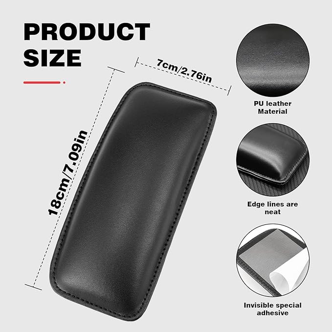 2 PCS Elbow Pads Arm Rest for Car, Soft Leather Memory Foam Arm Rest Pillow, Universal Car Center Console Cushion Pad for Knee Leg Elbow (Black)