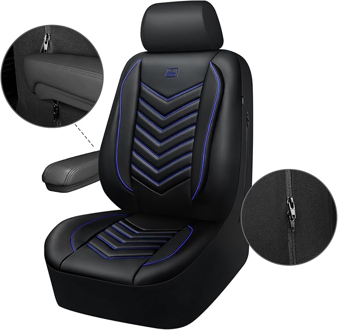 CAR PASS 3D Foam Faux Leather Car Seat Covers Full Set, Waterproof Leather Seat Cover for Cars, Luxury Universal Fit for SUV Truck Sedan Automotive, Armrest Airbag Compatible Anti-Slip, Black and Blue