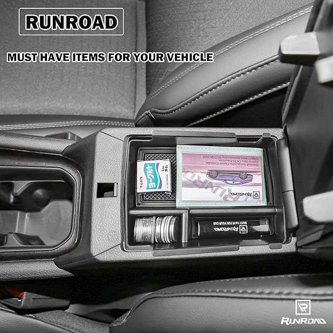 RUNROAD Center Console Organizer Tray Compatible with Jeep Compass 2022 2023 2024 2025 Accessories, Armrest Tray Secondary Storage Box Insert Console Organizer Card Container, Black (NOT For Ltd)