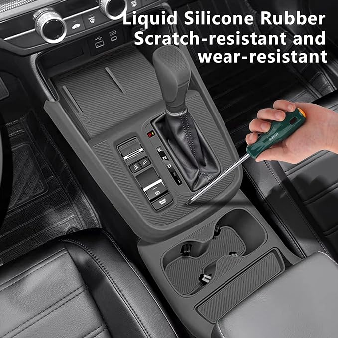 Temmis Center Console Silicone Organizer with Cup Holder for Honda CRV 2023-2026 (Gasoline Version), Full-Wrap Center Consel Electrostatic adsorption Cover for Honda CRV-Black