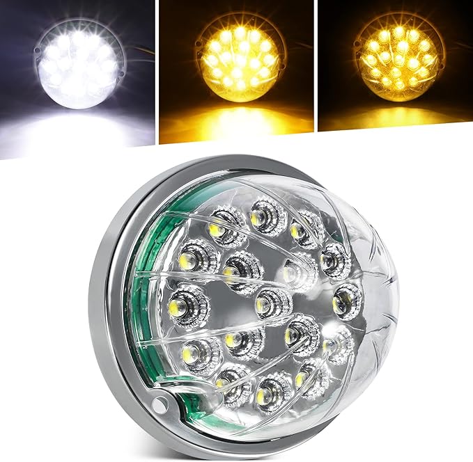 Partsam 1PCS Dual Revolution 17 Led Watermelon Light for Semi Truck, Amber Turn Signal and Marker to White Auxiliary Light, Underglow Lights Compatible with Freightliner Kenworth Peterbilt