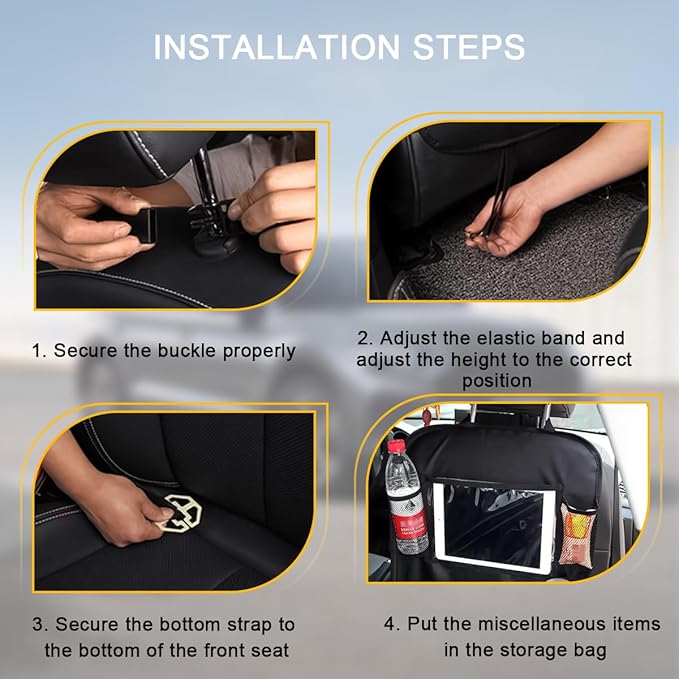 2PCS Car Seat Back Organizer, Waterproof Vehicle Storage Bag with Touch Screen Tablet Holder & 9 Pockets, Auto Kick Mats Back Seat Protector for Kids, Universal Travel Accessories (Gray/Large)