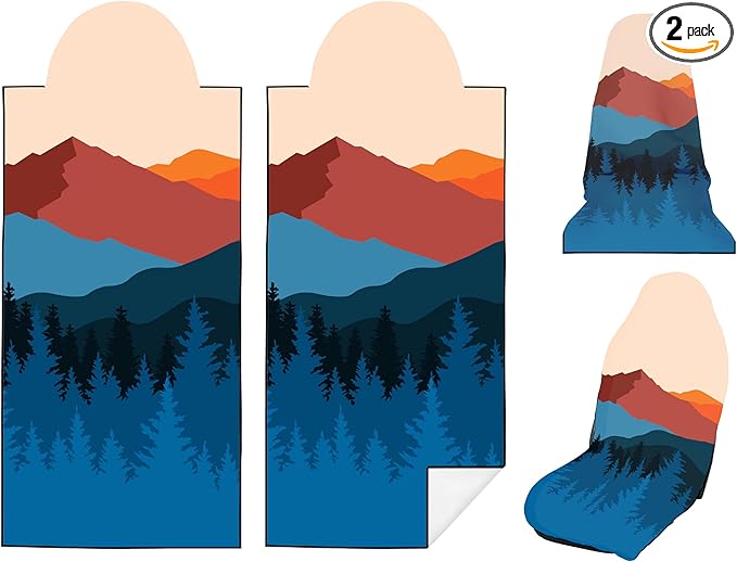 2 Pack Car Seat Towel Covers, Sweat Protector for Front Seats, Premium Thickened Microfiber with Sedona, Breathable & Quick Dry, Machine Washable Cover for Gym Running Beach Universal Fit Sunset