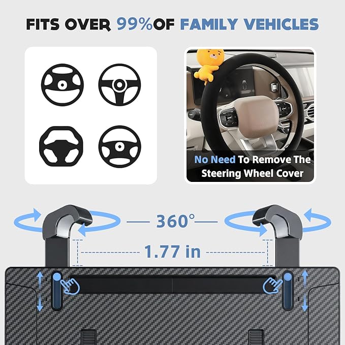 3 in 1 Car Steering Wheel Desk Tray & Car Seat Gap Filler & Organizer, Foldable Carbon Fiber Look Adjustable Car Tray,for Laptops, Eating Food, Writing, Entertainment.