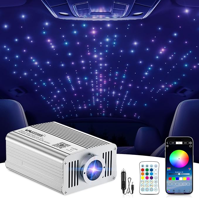 VASTFIRE Starlight Headliner Kit - 1000pcs 0.02in 9.8ft Fiber Optic Star Lights for Car with 16W RGBW, Twinkle & Music Sync, APP/Remote Control for Car Roof/Bedroom Ceiling