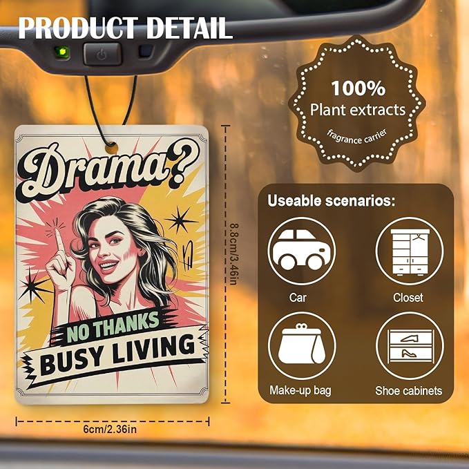 Funny Retro Pop Car Air Freshener 4 Pcs, Sarcastic Humor Feminist Quotes Hanging Air Freshener for Cars Closet Drawer Books, Women Empowerment Gifts Car Accessories for Women Girls