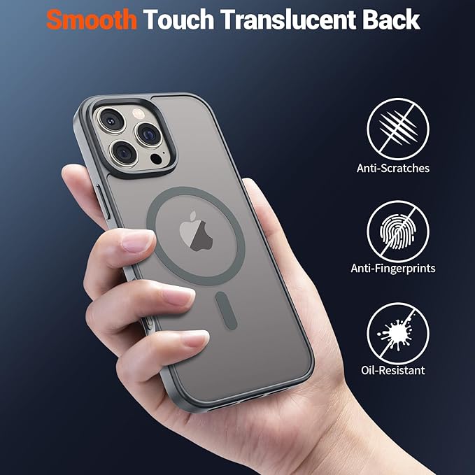 SUPFINE Magnetic for iPhone 16 Pro Max Case (Compatible with MagSafe) (Military Grade Drop Protection) Slim Translucent Matte Shockproof with Anti-Fingerprint Phone Case,Gray
