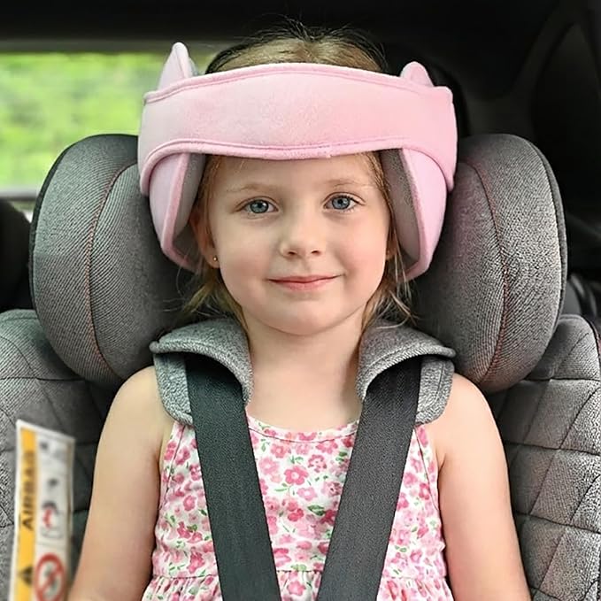 LETTON Car Seat Head Support for Child, Adjustable Toddler Car Seat Head Holder Head Strap, Safe, Breathable Head & Neck Pillow Support Solution– Baby & Kids Travel Accessories, Grayish Pink