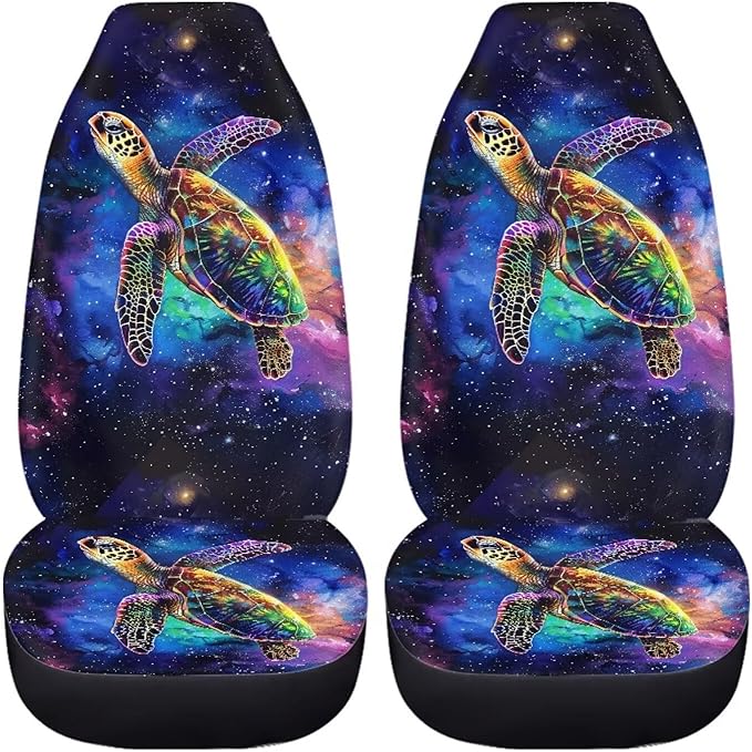 BIGCARJOB Galaxy Night Car Seat Covers Set for Front Only Sea Turtle Print Car Interior Accessories Cute Seat Protector for Cars Saddle Blanket,Fit Most Vehicle,Cars,Sedan
