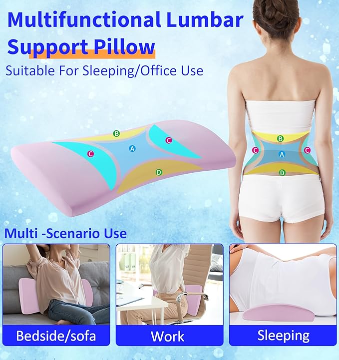 Lumbar Support Pillow for Bed – Memory Foam Waist Pillow with Cooling Cover for Comfortable Back Support – Bolster Pillow for Side, Back & Stomach Sleepers – for Bed, Sofa, Car