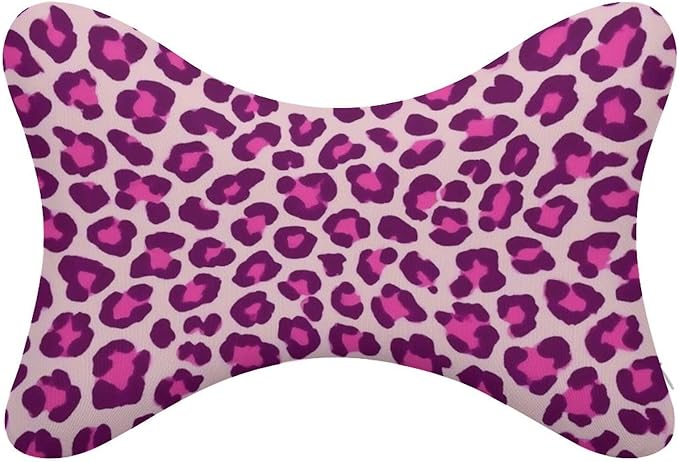 Car Pillow for Neck Pain Relief Support, Compatible with Pink Cheetah Leopard Print Memory Foam Car Neck Pillow for Car Seat with Adjustable Strap, 2 Pcs Car Headrest Pillow for Ergonomic Design