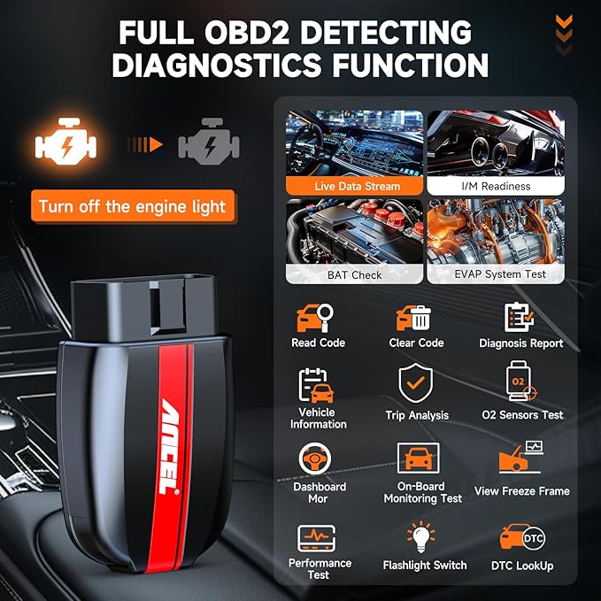 ANCEL BD200 OBD2 Scanner Bluetooth - Code Reader & Check Engine Diagnostic Scan Tools with Car Battery Test, Exclusive App on iOS & Android, Wireless OBDII Adapter Works for 1996 & Newer Vehicles